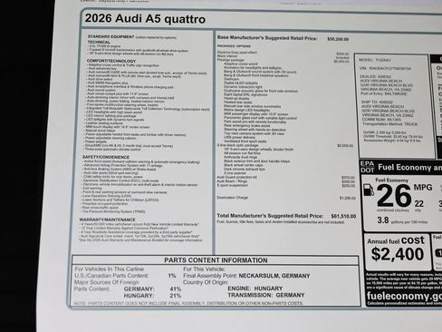 New 2026 Audi A5 2.0T Prestige AWD/4WD image 24