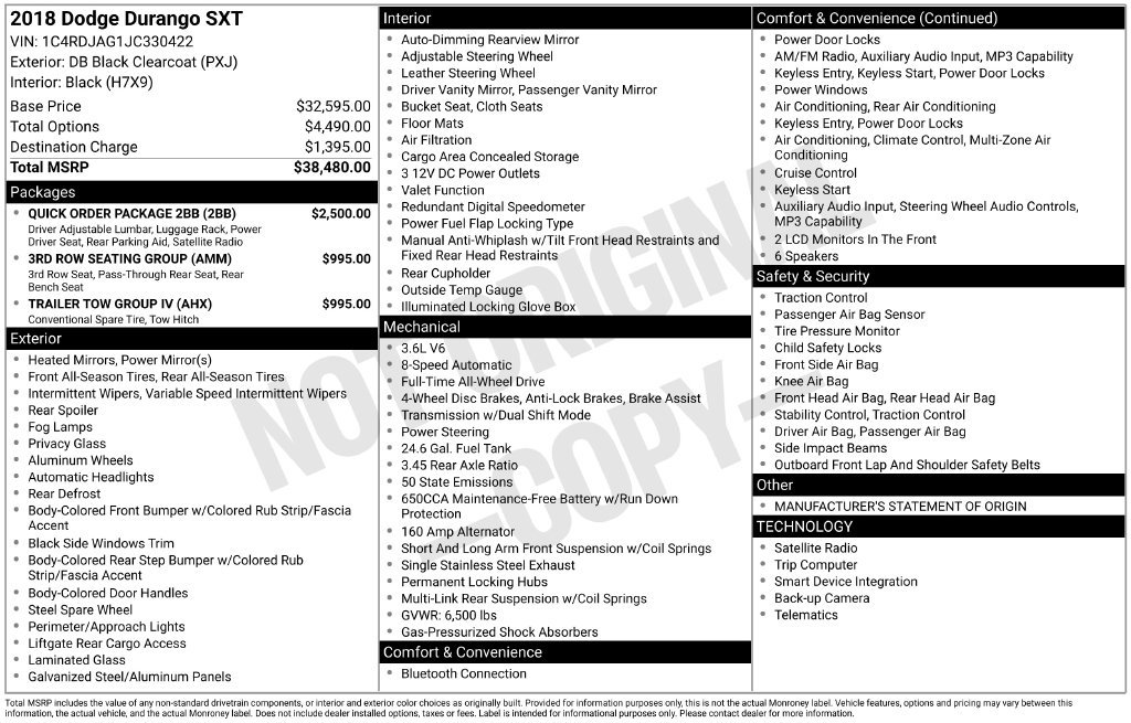 Certified 2018 Dodge Durango SXT w/ Quick Order Package 2BB AWD/4WD image 42