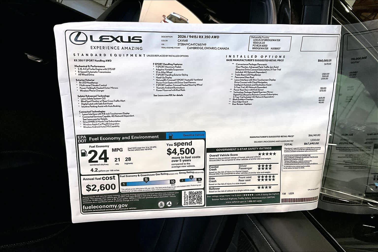 New 2026 Lexus RX 350 F Sport w/ Convenience Package AWD/4WD image 14