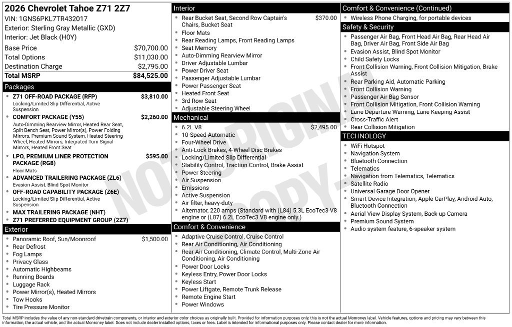 New 2026 Chevrolet Tahoe Z71 w/ Z71 Off-Road Package AWD/4WD image 4