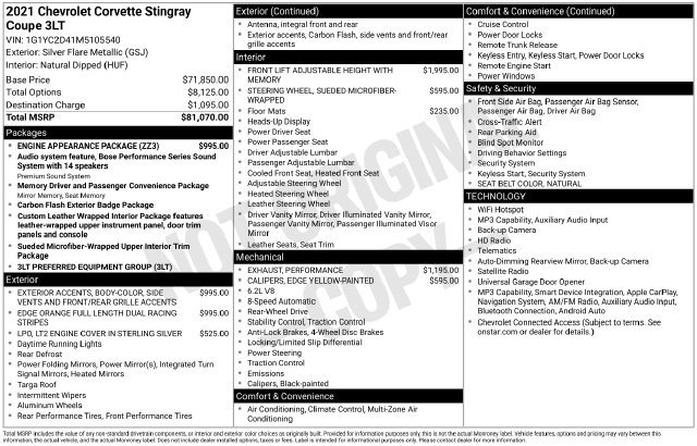 Used 2021 Chevrolet Corvette Stingray Premium Cpe w/ Engine Appearance Package RWD image 15
