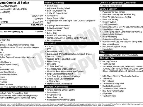 Used 2021 Toyota Corolla LE w/ Carpet Mat Package (TMS) FWD image 2