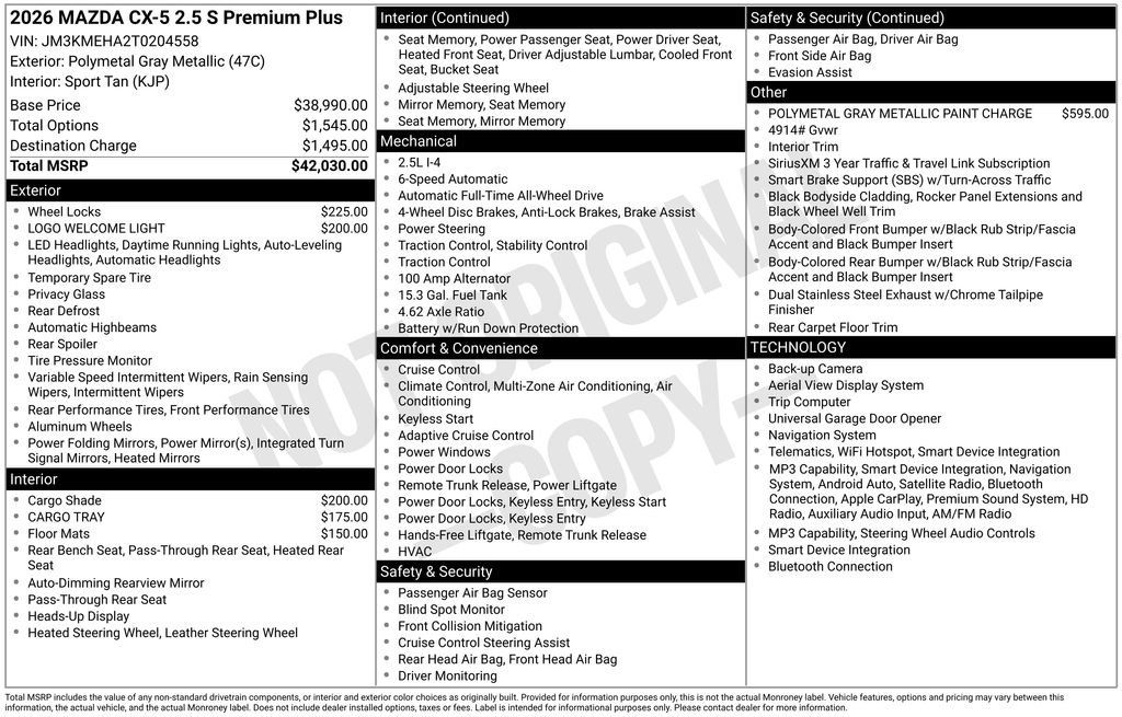 New 2026 MAZDA CX-5 2.5 S w/ Premium Plus Package AWD/4WD image 25