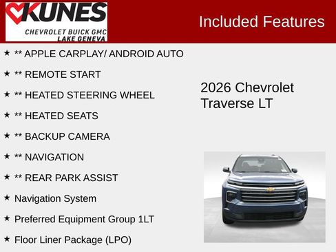 New 2026 Chevrolet Traverse LT w/ LPO, Floor Liner Package image 3