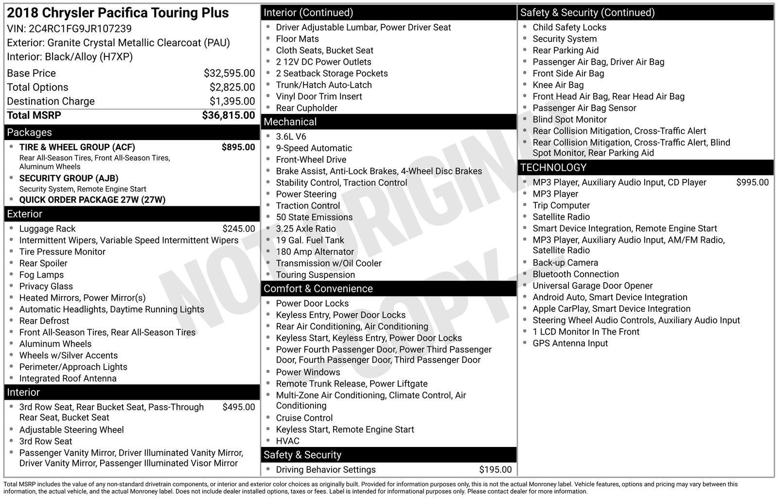 Used 2018 Chrysler Pacifica Touring Plus w/ Tire & Wheel Group FWD image 6