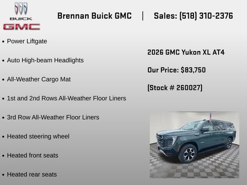 New 2026 GMC Yukon XL AT4 w/ LPO, Floor Liner Package AWD/4WD image 12