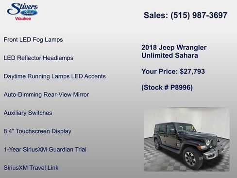 Used 2018 Jeep Wrangler Unlimited Sahara w/ Dual Top Group AWD/4WD image 30