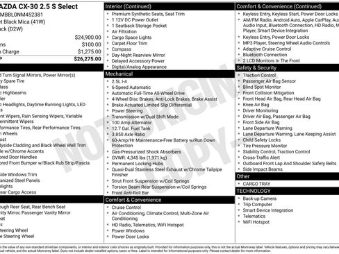 Used 2022 MAZDA CX-30 AWD 2.5 S w/ Select Package image 26