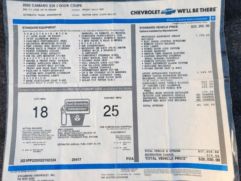 Used 2002 Chevrolet Camaro Z28 w/ Preferred Equipment Group 2 image 11