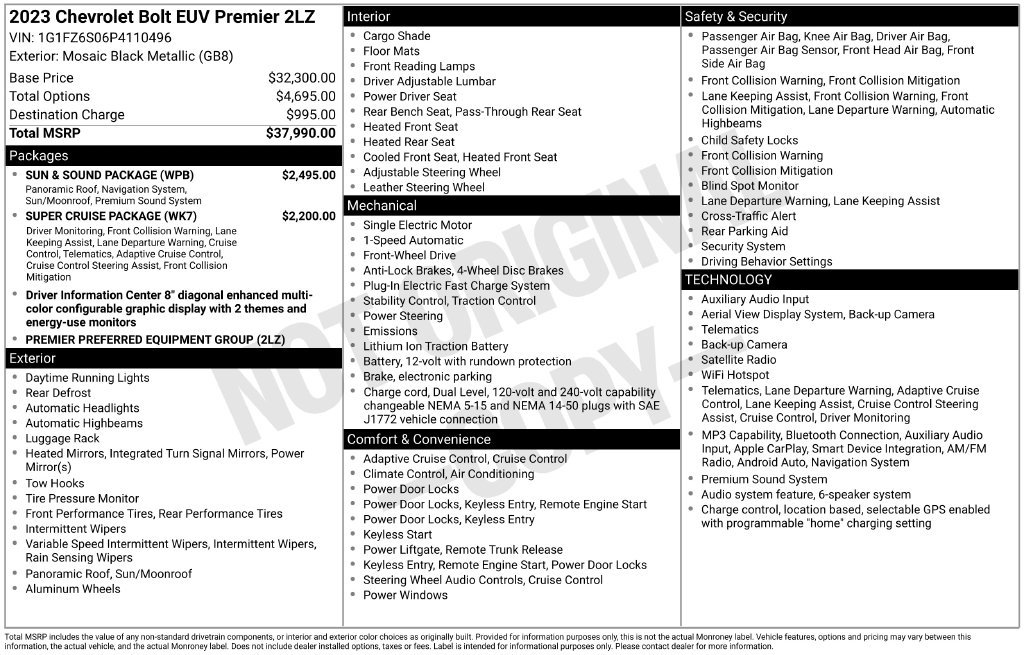 Used 2023 Chevrolet Bolt EUV Premier w/ Sun & Sound Package FWD image 64