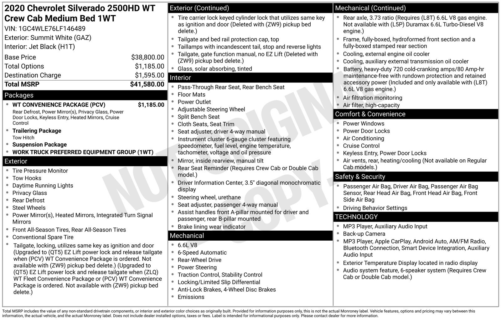 Used 2020 Chevrolet Silverado 2500 W/T w/ WT Convenience Package RWD image 13