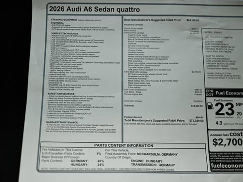 New 2026 Audi A6 Premium Plus AWD/4WD image 26