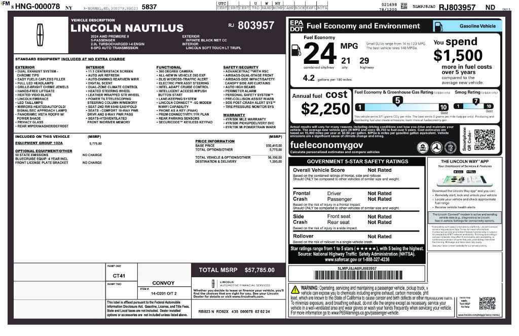Certified 2024 Lincoln Nautilus Premier w/ Equipment Group 102A AWD/4WD image 32