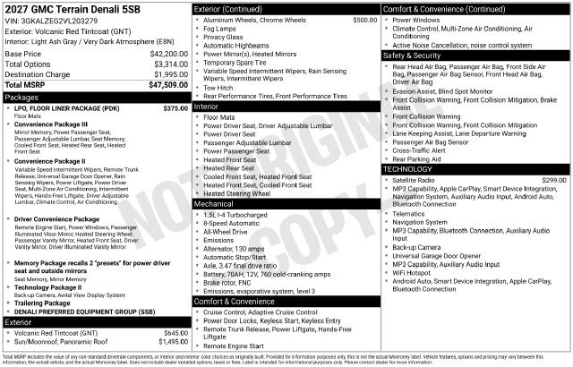 New 2027 GMC Terrain Denali w/ LPO, Floor Liner Package AWD/4WD image 3