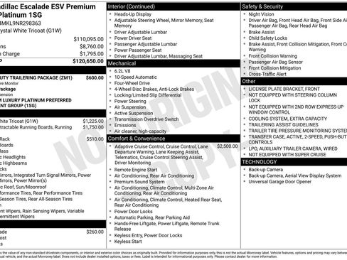 Used 2022 Cadillac Escalade ESV Premium Luxury Platinum w/ Heavy-Duty Trailer Package AWD/4WD image 10