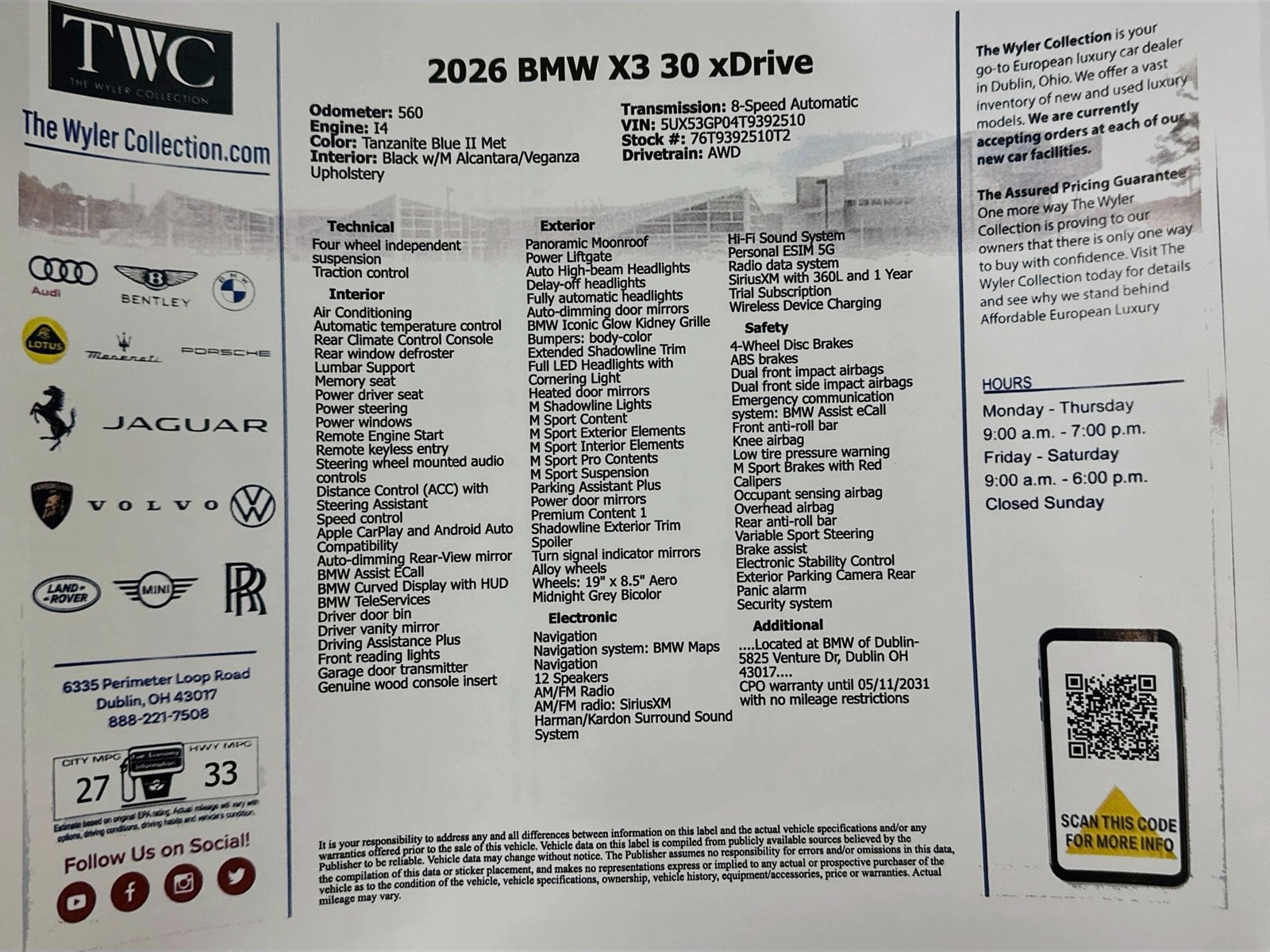 Used 2026 BMW X3 xDrive30i w/ Premium Package AWD/4WD image 48
