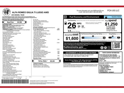 Used 2018 Alfa Romeo Giulia Ti w/ Quick Order Package 22X Lusso image 44
