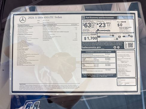 New 2026 Mercedes-Benz S 580e 4MATIC Sedan image 31