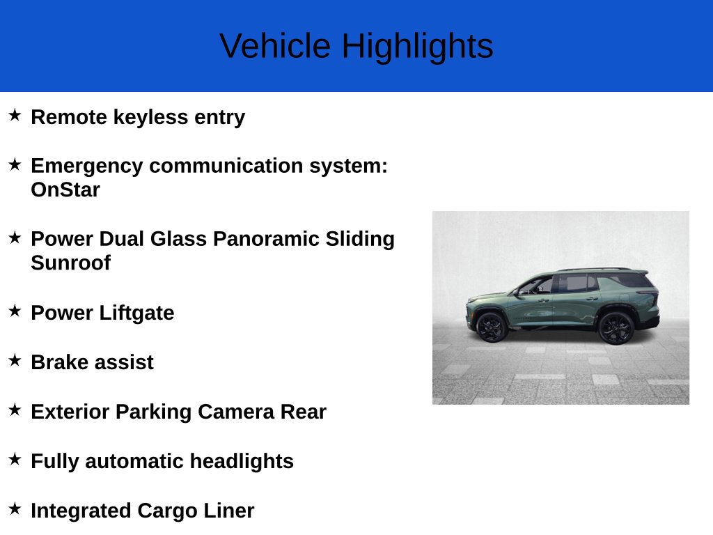 New 2027 Chevrolet Traverse RS w/ LPO, Floor Liner Package AWD/4WD image 3