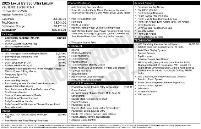 Used 2025 Lexus ES 350 Ultra Luxury w/ Accessory Package (Z1) FWD image 11