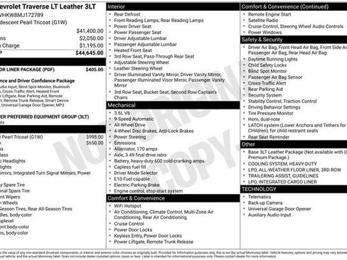 Certified 2021 Chevrolet Traverse LT w/ LPO, Floor Liner Package AWD/4WD image 4