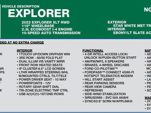 Used 2022 Ford Explorer XLT w/ Equipment Group 202A RWD image 23