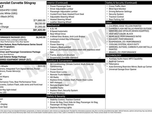 Used 2023 Chevrolet Corvette Stingray Preferred Cpe w/ Z51 Performance Package RWD image 2