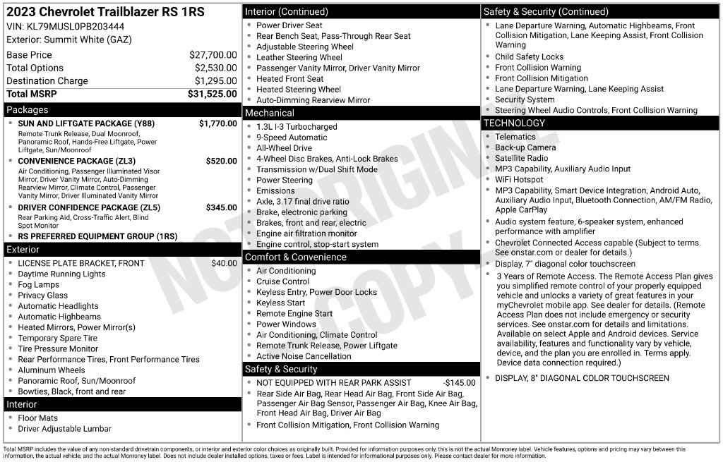 Used 2023 Chevrolet TrailBlazer RS w/ Sun and Liftgate Package AWD/4WD image 18