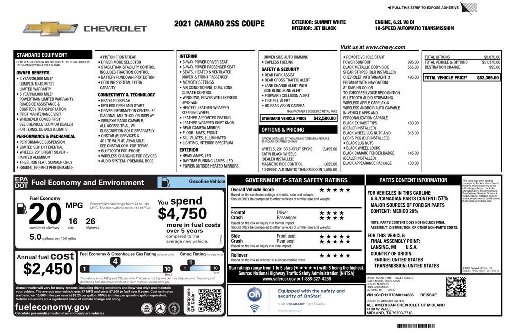 Used 2021 Chevrolet Camaro SS RWD image 4
