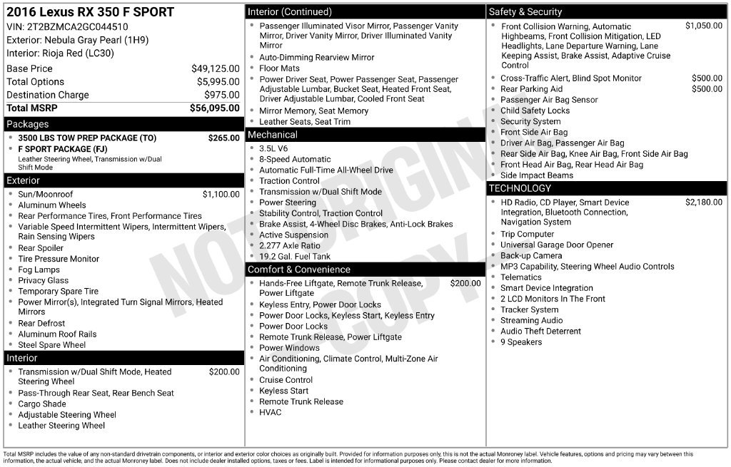 Used 2016 Lexus RX 350 F Sport w/ 3500 lbs Tow Prep Package AWD/4WD image 5