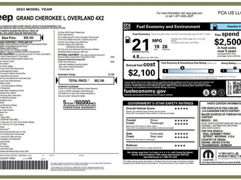 Used 2023 Jeep Grand Cherokee L Overland w/ Trailer Tow Group (B) RWD image 3