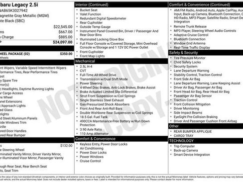 Used 2019 Subaru Legacy 2.5i w/ Alloy Wheel Package image 29