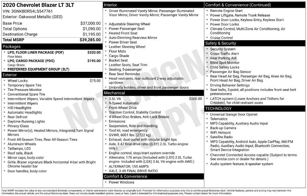 Used 2020 Chevrolet Blazer LT w/ LPO, Floor Liner Package FWD image 25