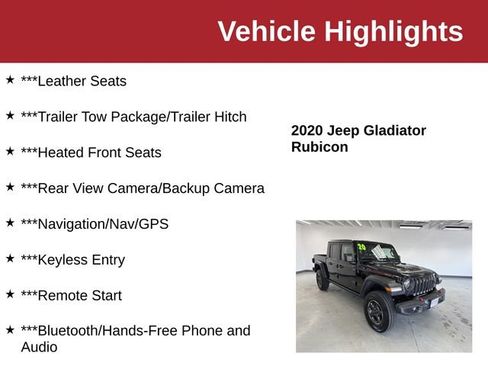 Used 2020 Jeep Gladiator Rubicon w/ Uconnect 4C Nav & Sound Group AWD/4WD image 10