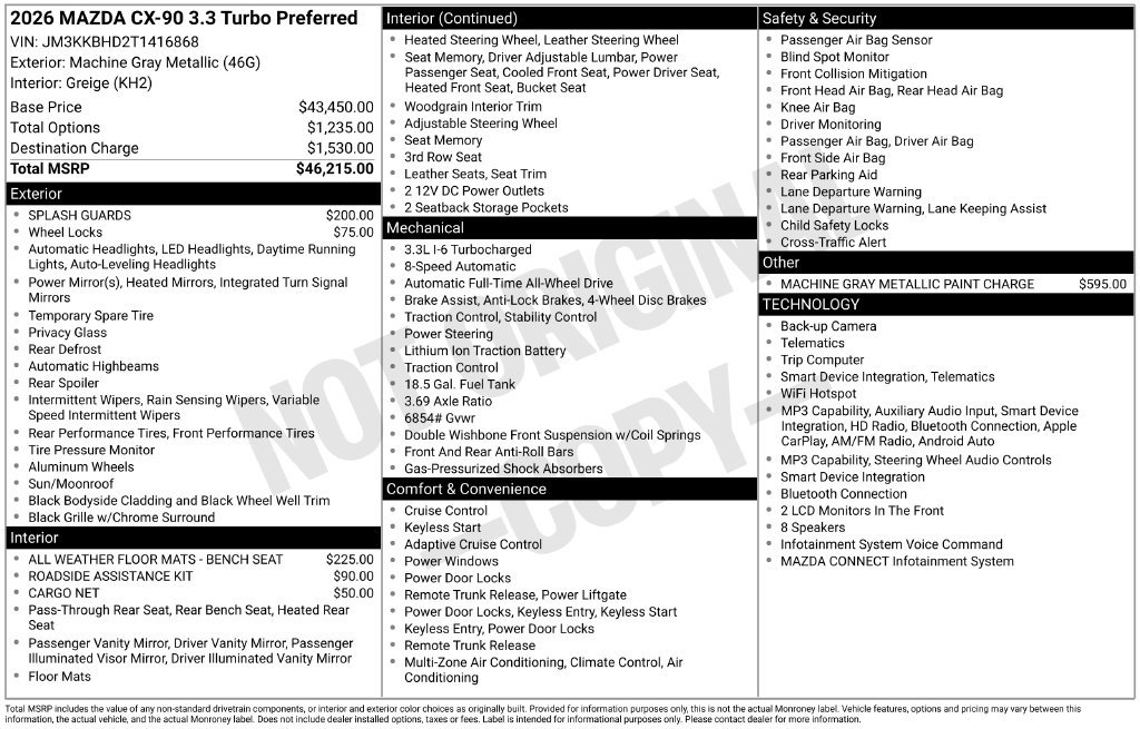 New 2026 MAZDA CX-90 3.3 Turbo w/ Preferred Package AWD/4WD image 9