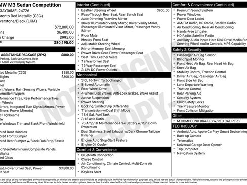 Used 2021 BMW M3 Competition w/ Parking Assistance Package RWD image 1