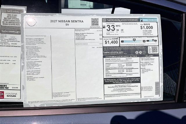New 2027 Nissan Sentra SV w/ Floor Mat Package FWD image 12