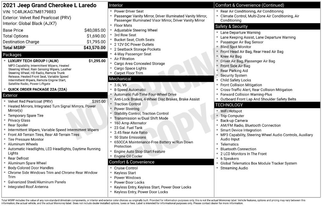 Used 2021 Jeep Grand Cherokee L Laredo w/ Luxury Tech Group I AWD/4WD image 35