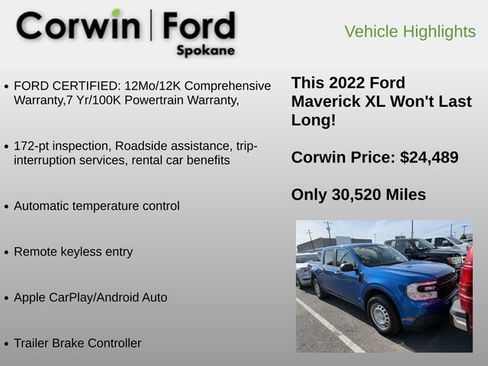 Used 2022 Ford Maverick XL w/ Equipment Group 100A Standard AWD/4WD image 3