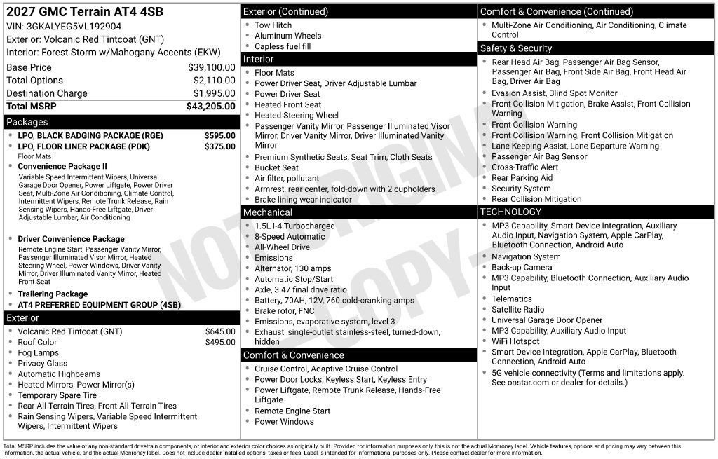 New 2027 GMC Terrain AT4 w/ LPO, Black Badging Package AWD/4WD image 3