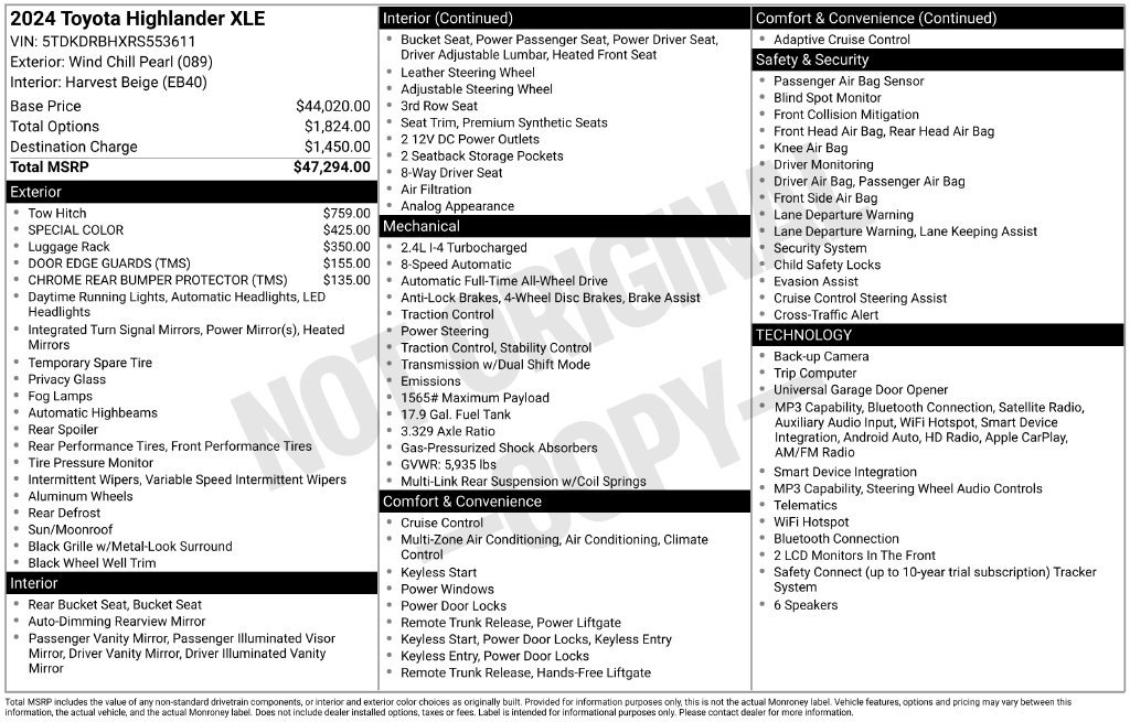 Used 2024 Toyota Highlander XLE AWD/4WD image 7