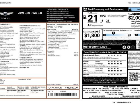 Used 2019 Genesis G80 3.8 w/ Sport Package 02 image 5