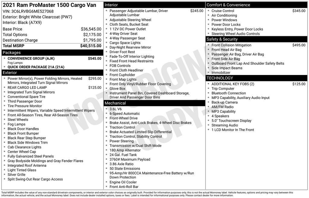 Used 2021 RAM ProMaster 1500 w/ Convenience Group FWD image 30