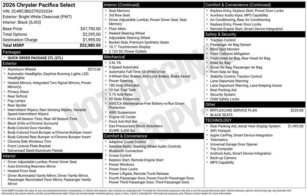 New 2026 Chrysler Pacifica Select AWD/4WD image 4