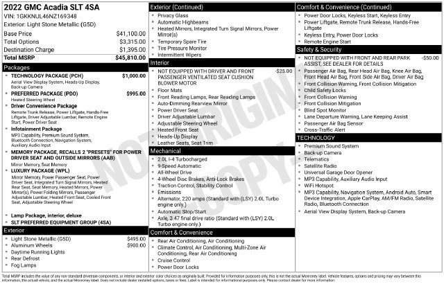 Used 2022 GMC Acadia SLT w/ Technology Package AWD/4WD image 21