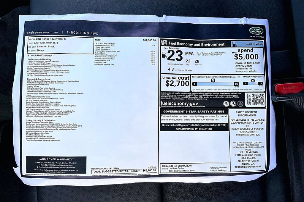 New 2026 Land Rover Range Rover Velar S AWD/4WD image 14
