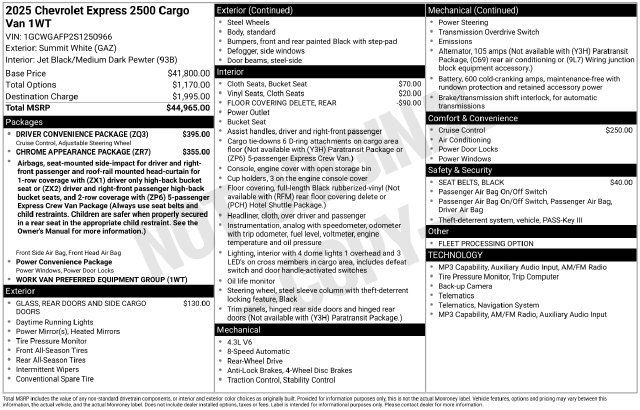 Certified 2025 Chevrolet Express 2500 w/ Driver Convenience Package RWD image 7