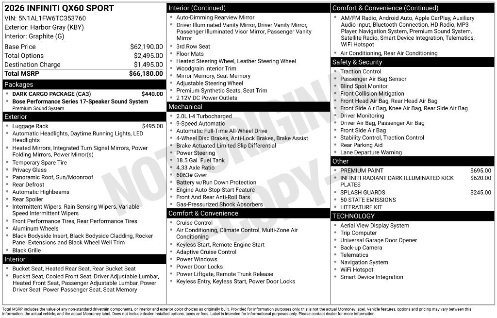 Certified 2026 INFINITI QX60 Sport w/ Dark Cargo Package AWD/4WD image 3