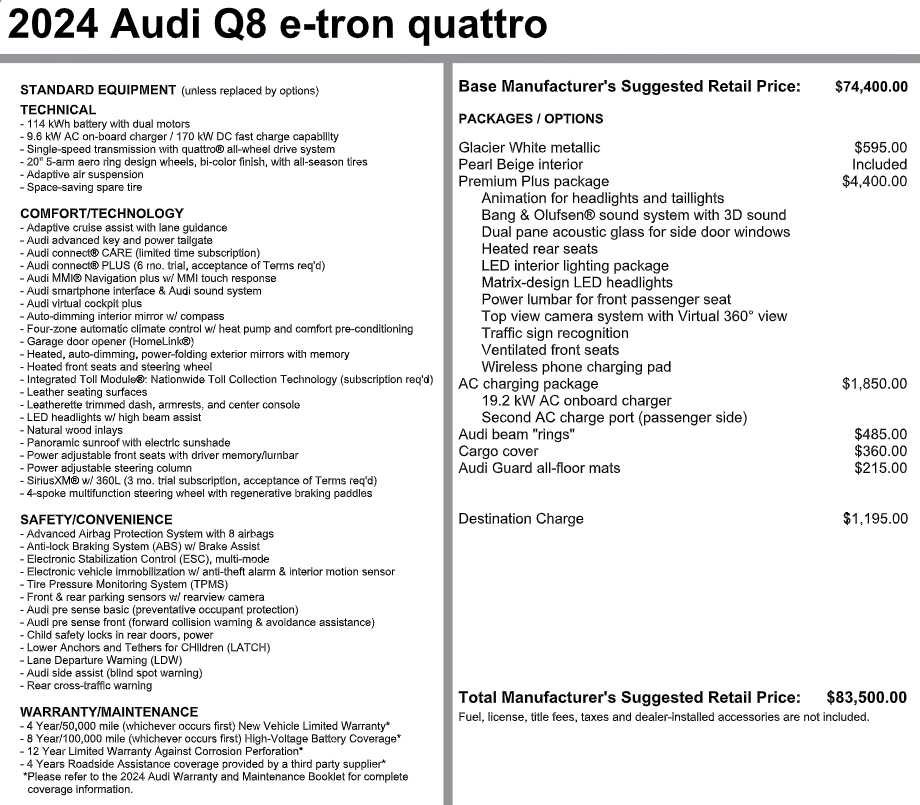 Used 2024 Audi Q8 e-tron Premium Plus AWD/4WD image 3