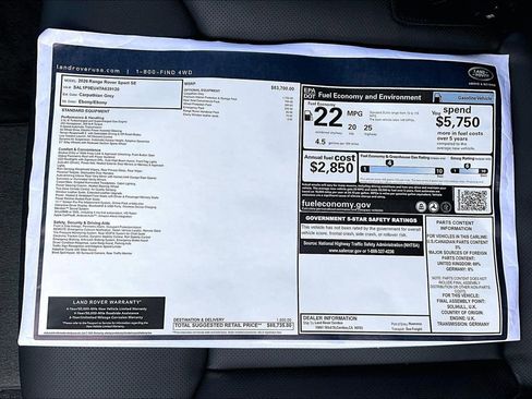 New 2026 Land Rover Range Rover Sport SE AWD/4WD image 14
